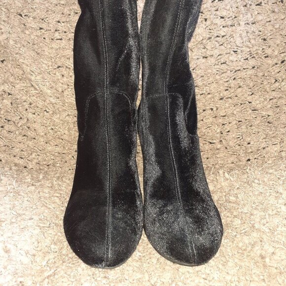 KENNETH COLE-ALYSSA BLACK Velvet Heel Boots - Picture 3 of 6